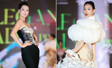 Á hậu Hoàng Thuỳ và Á hậu Quỳnh Anh đọ trình catwalk tại buổi dạ tiệc