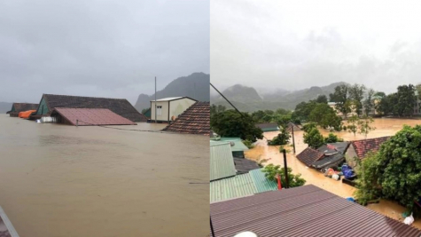 Nước lũ dâng cao chạm nóc nhà, một thị trấn ở Nghệ An bị “nhấn chìm” trong biển nước, sạt lở đất