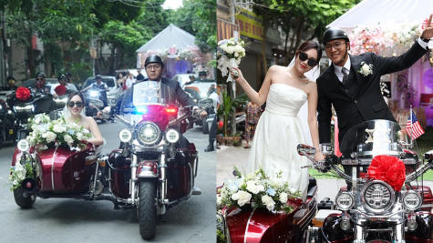 Độc lạ đoàn rước dâu hoành tráng bằng mô tô ở Hà Nội, danh tính cô dâu chú rể khiến ai cũng hú hồn