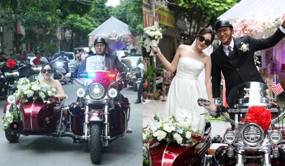 Độc lạ đoàn rước dâu hoành tráng bằng mô tô ở Hà Nội, danh tính cô dâu chú rể khiến ai cũng hú hồn