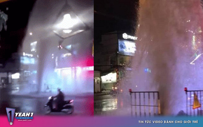 Clip: Hoảng hồn trước cột phun nước cao như ‘vòi rồng’ tại một ống cống trên đường phố Sài Gòn