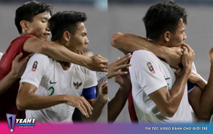 Cận cảnh tình huống Văn Hậu 'giận tím người', kẹp đầu đội trưởng Indonesia để bảo vệ đồng đội