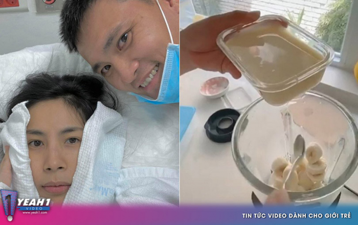 Thuỷ Tiên vừa đi mổ về, Công Vinh tận tuỵ làm món 'sinh tố chuối uyên ương' phục vụ