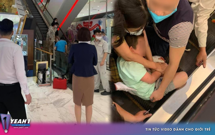 Bàng hoàng clip bé trai bị kẹt chân vào thang cuốn ở trung tâm thương mại ở Hà Nội