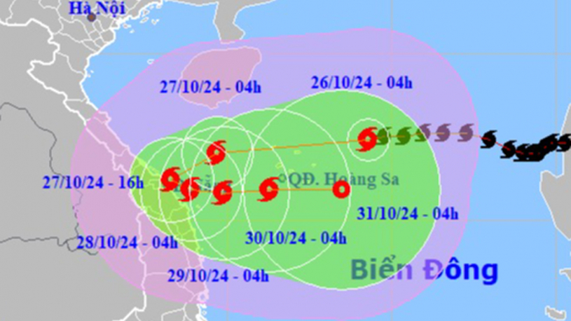Bão Trami đang lao nhanh vào vùng biển Trung Trung Bộ, mạnh cấp 11 giật cấp 14