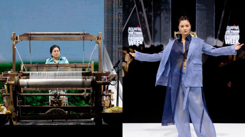 Vũ Thu Phương mang khung cửi trăm tuổi lên sàn runway, sự xuất hiện của người phụ nữ đặc biệt khiến ai cũng bất ngờ