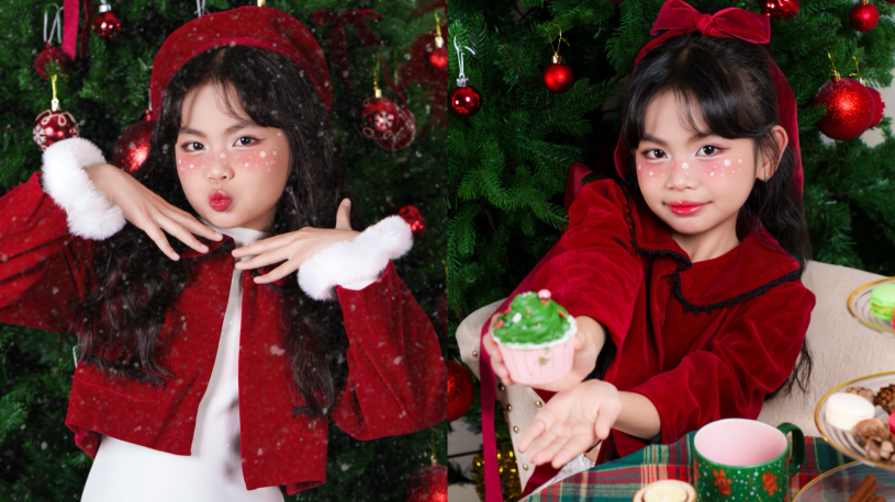 Người mẫu nhí Trúc Hà ​​xuất hiện với hình ảnh chững chạc trong bộ ảnh Noel 2025