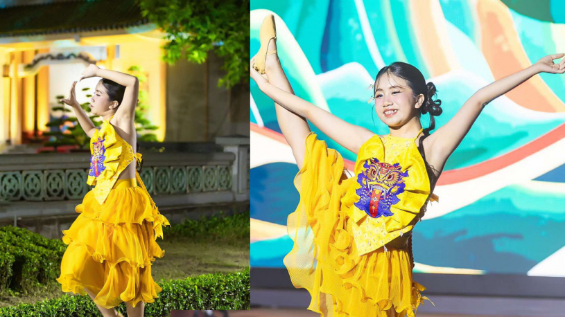 Mẫu nhí Alice Nguyễn vừa nhảy múa vừa catwalk tại đêm diễn áo dài