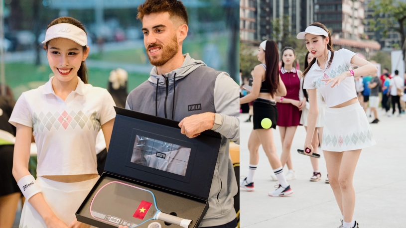 Á hậu Ngọc Hằng 'mạnh tay' đầu tư đồ tập Pickleball, có 'kỷ niệm đặc biệt' với cây vợt số 2 thế giới Federico