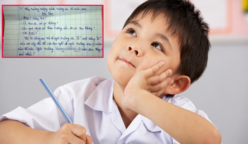 Học sinh tiểu học viết văn tả trường em 10 năm sau bị chấm 0 điểm, còn phải nộp bản kiểm điểm
