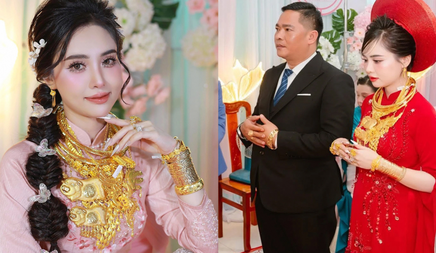 Vàng hơn 100 triệu: Cô dâu đeo hơn 20 cây vàng ngày cưới, dân mạng 'xin vía' may mắn