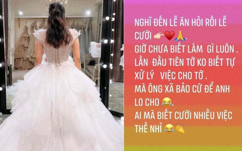 Khánh Thi khoe váy cưới, rục rịch chuẩn bị cho lễ cưới: 'Giờ chưa biết làm gì luôn”