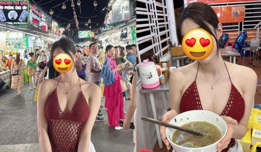 Xôn xao hình ảnh cô gái mặc đồ như “lưới đánh cá” dạo chợ đêm Phú Quốc, ai đi ngang cũng ngoái nhìn 1 điểm
