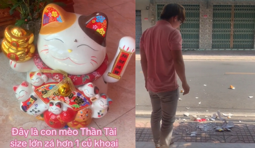 Làm ăn ế ẩm, thanh niên đập vỡ “mèo thần tài” ngay trước cửa tiệm và câu chuyện bất ngờ đằng sau