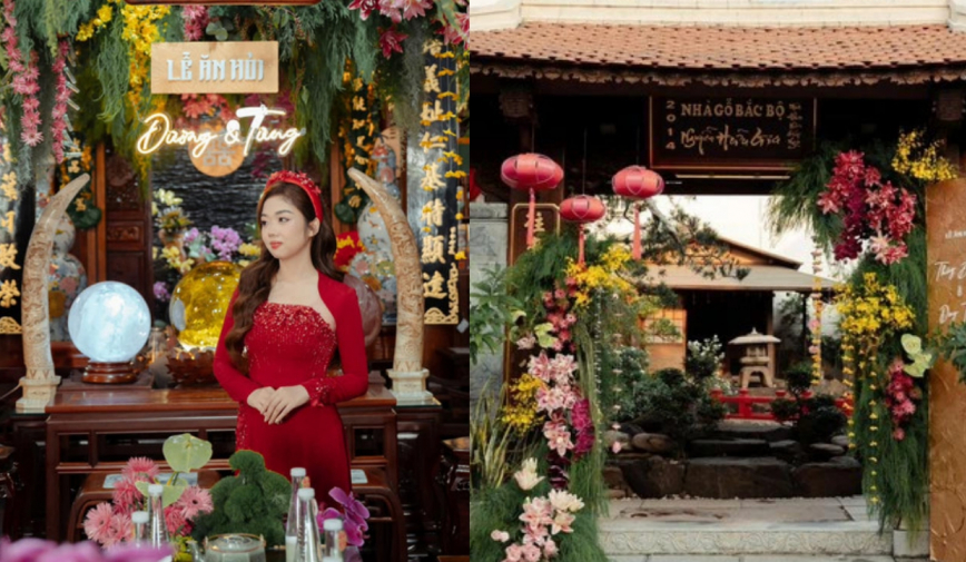 Cô dâu đám cưới không đeo vàng nhưng ai nhìn cũng biết “trâm anh thế phiệt” đậm chất quý tộc thời xưa