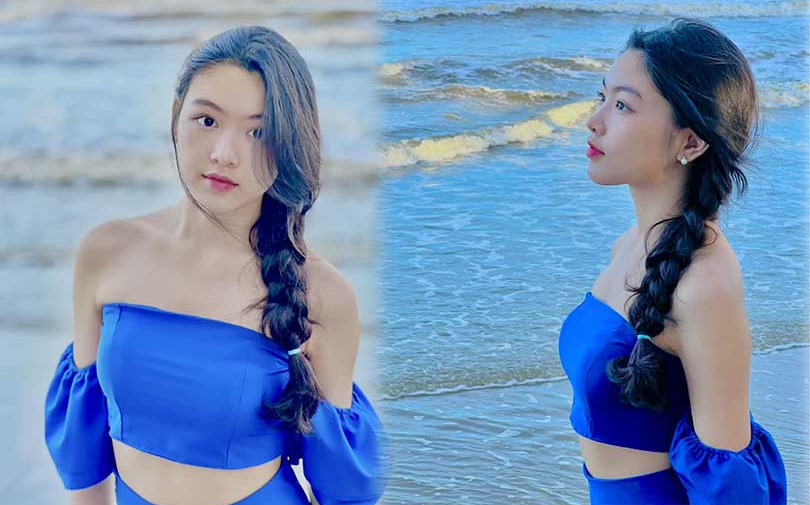 Lọ Lem nhà Quyền Linh xinh đẹp tựa nàng thơ giữa biển, mặc đồ cắt xẻ khéo léo khoe dáng chuẩn