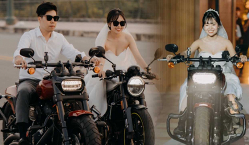 Cô dâu lái xe phân khối lớn, trị giá bạc tỷ vào lễ đường khiến chú rể và hai họ 'hồi hộp'