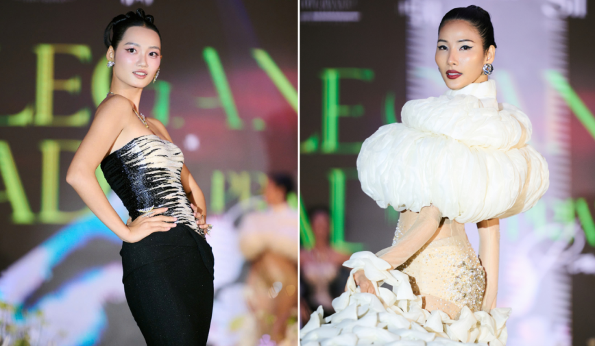 Á hậu Hoàng Thuỳ và Á hậu Quỳnh Anh đọ trình catwalk tại buổi dạ tiệc