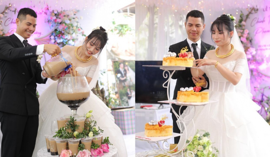 Cặp đôi 'gây bão' MXH vì rót trà sữa thay rượu vang trong đám cưới, chú rể tiết lộ tự tay nấu cả đêm