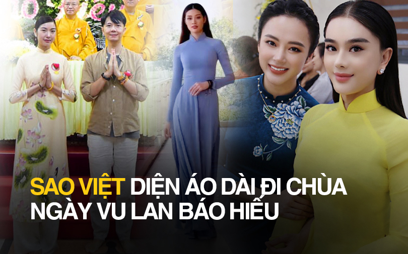 Cận cảnh dàn mỹ nhân Việt diện áo dài đi chùa ngày Vu Lan: Angela Phương Trinh tươi tắn, hoa hậu Khánh Vân thần thái