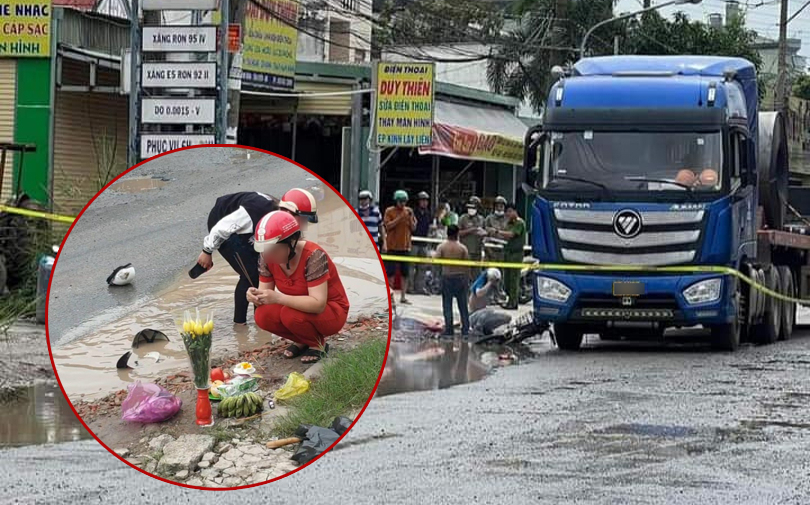 Tránh vũng nước đọng trên đường, 2 mợ cháu đi xe đạp điện gặp tai nạn thương tâm