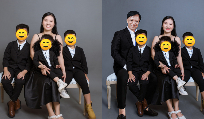 Người mẹ 3 con xúc động khi nhận ảnh phục chế có mặt chồng đã khuất