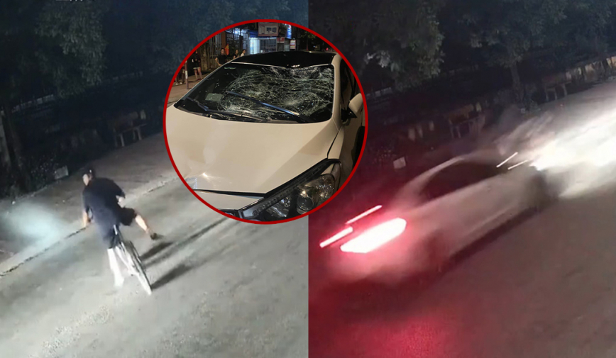 Chồng vướng tay lái vào bánh xe đạp của vợ, bị ô tô va chạm văng xa 20 mét