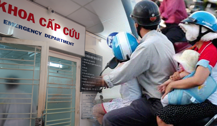 Vướng khăn vào xe máy, bé sơ sinh ở TP.HCM v.ăng ra đường c.hấn t.hương não