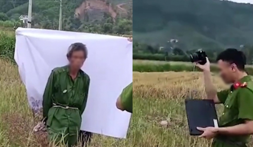 Cán bộ Công an làm CCCD ngay giữa đồng cho người đàn ông thường xuyên đi lang thang 