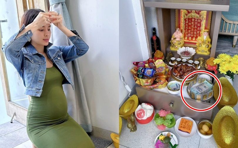 Phương Trinh Jolie khoe bụng bầu 5 tháng, cúng ngày vía Thần Tài tưởng đơn sơ nhưng soi kỹ mới thấy 'choáng'