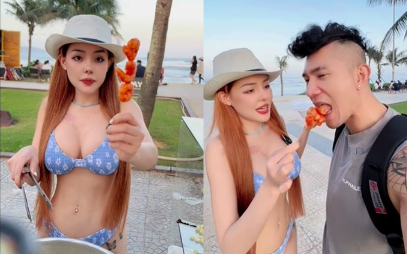 Ngân 98 diện bikini bán xe cá viên chiên, CĐM tranh cãi 'hết thời' hay sao mà phải làm chuyện phản cảm gây sốc