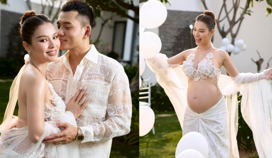 Phương Trinh Jolie mang thai 7 tháng vẫn diện đầm cưới độc lạ khoe trọn bụng bầu
