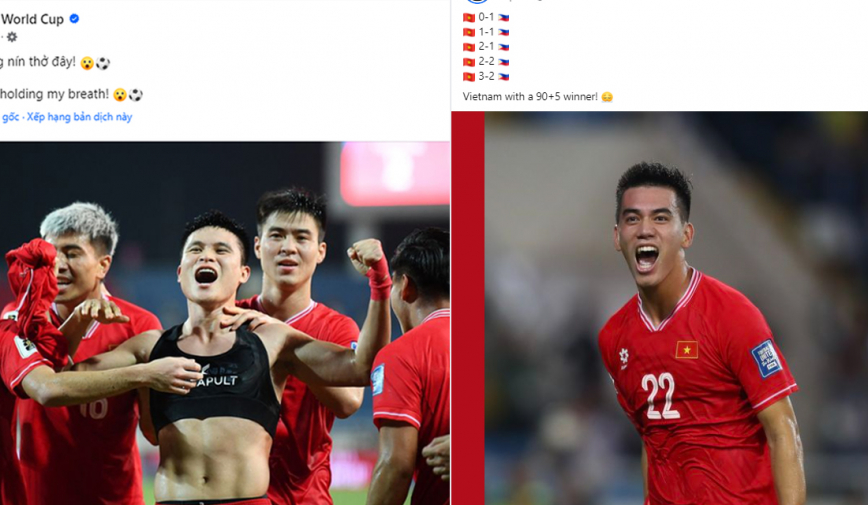 Đội tuyển Việt Nam thắng Philippines, được fanpage 59 triệu của FIFA chúc mừng bằng tiếng Việt