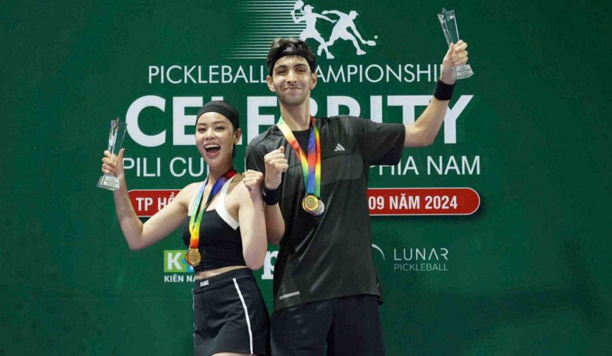 Á hậu Ánh Vương cùng trai tây 1m97 chiến thắng tại giải Celebrity Pickleball Pili Cup