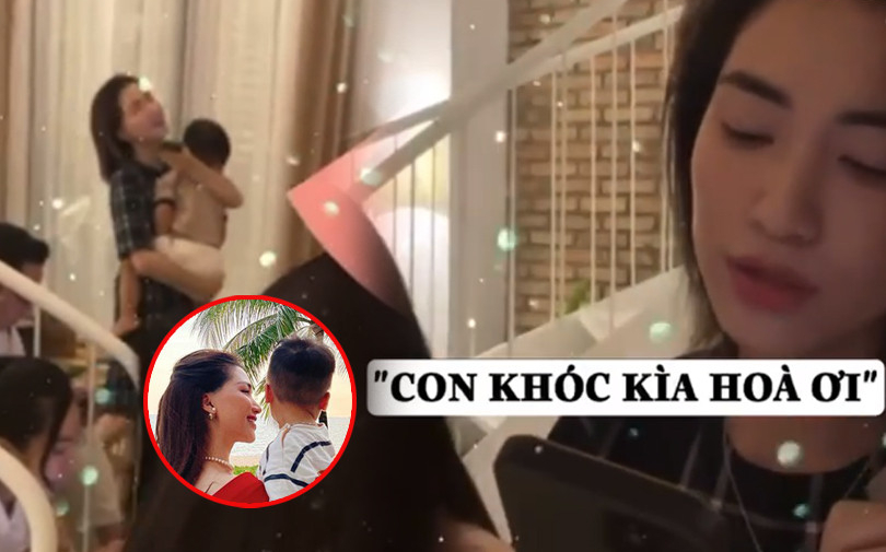 Bế con trai qua mừng sinh nhật Nhã Phương, Hòa Minzy đang hát tá hỏa bỏ ngang vì con khóc