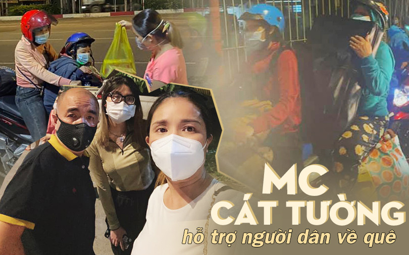 MC Cát Tường cùng con gái và bạn bè đồng nghiệp hỗ trợ người dân từ Sài Gòn về quê