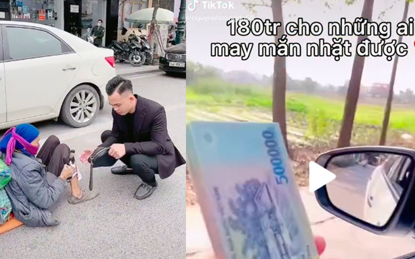 Nam thanh niên ngồi ô tô thả 180 triệu xuống đường cho người may mắn, hứa hẹn tiếp tục thả 500 triệu