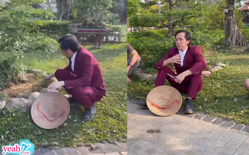 Bị chê mặc đồ 'không tôn trọng khán giả', Hoài Linh diện luôn bộ vest tím đi nhổ cỏ để chiều lòng fan