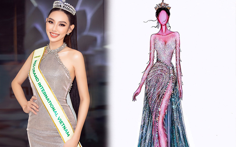 Evening gown Bán kết MGI của Thùy Tiên: Tà rũ, xẻ cao và lấy cảm hứng từ dải ngân hà