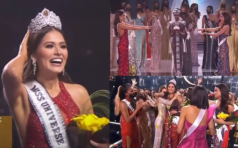 2 người đẹp Miss Universe 2020 đứng cách nhau cả mét chờ nhận giải, xong lại ôm nhau ăn mừng: 'Ủa là sao?'