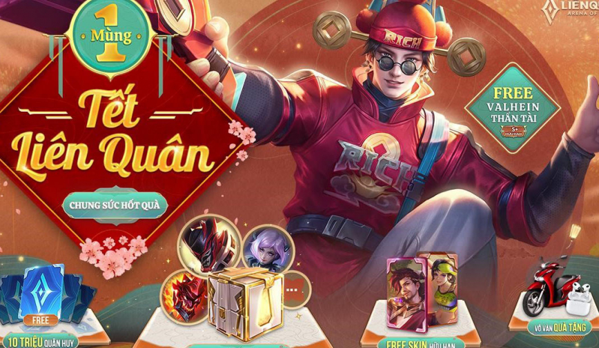 Tết Liên Quân bùng nổ với hàng loạt quà khủng - Tặng skin hữu hạn cùng 10 triệu quân huy miễn phí