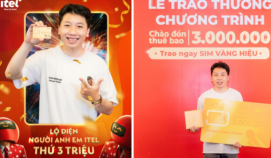 Trao giải mừng 3 triệu thuê bao – iTel tặng chủ nhân giải thưởng SIM Vàng trị giá 300.000.000 VNĐ