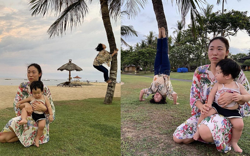 Bộ ảnh bà ngoại lầy lội 'quẫy hết nước' đằng sau con gái và cháu trai: Tâm chưa tịnh xin đừng làm bà ngoại!