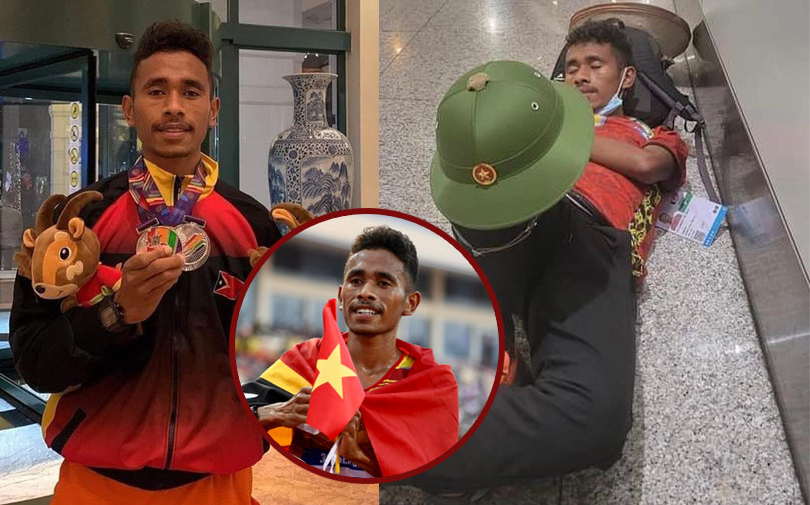 Xúc động hình ảnh VĐV Timor Leste ngủ tạm ngoài sân bay vẫn nâng niu chiếc mũ cối Việt Nam