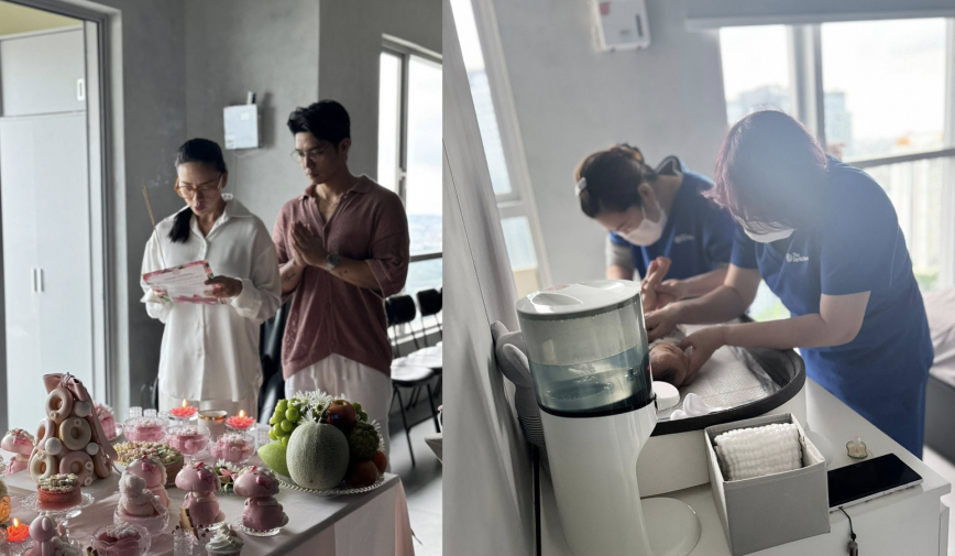 Lễ đầy tháng con gái nhà Ngô Thanh Vân – Huy Trần ngập sắc hồng, ái nữ có đến 2 người hỗ trợ chăm sóc