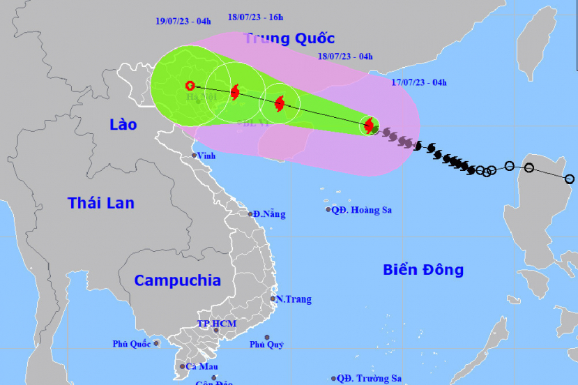 Dự báo hướng đi, vùng ảnh hưởng bão số 1, sức gió giật cấp 15.