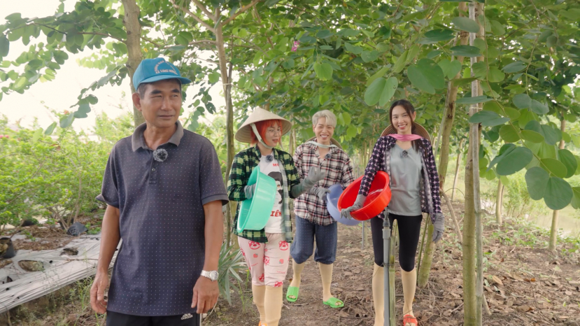 Mang tâm trạng vừa háo hức vừa tò mò bộ ba “nong-dân tập sự” theo chân chú Sáu đến ruộng ấu gặp các cô nông dân đang thu hoạch.