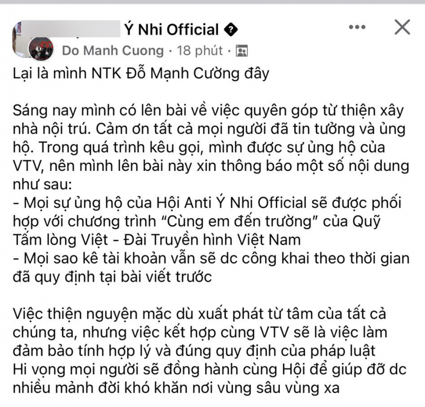 NTK Đỗ Mạnh Cường vào nhóm 'antifan' Hoa hậu Ý Nhi kêu gọi quyên góp xây trường cho trẻ em vùng cao - ảnh 1