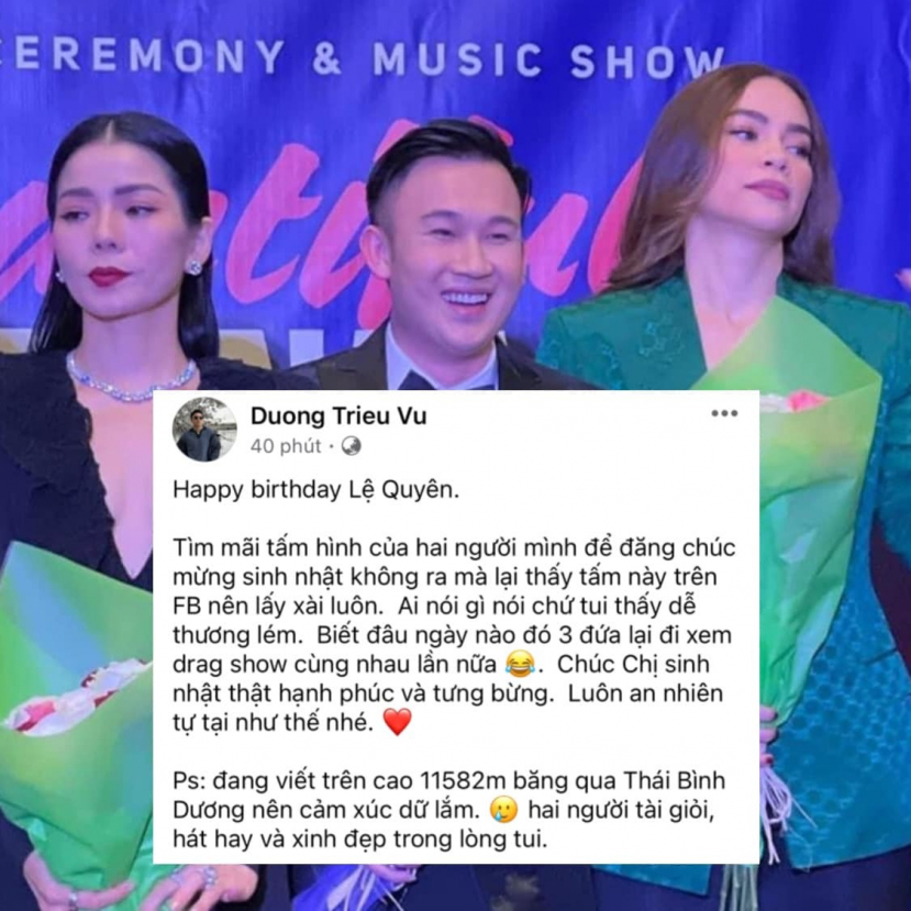 Bài đăng chúc mừng sinh nhật Lệ Quyên của Dương Triệu Vũ đang khiến cộng đồng mạng tranh cãi