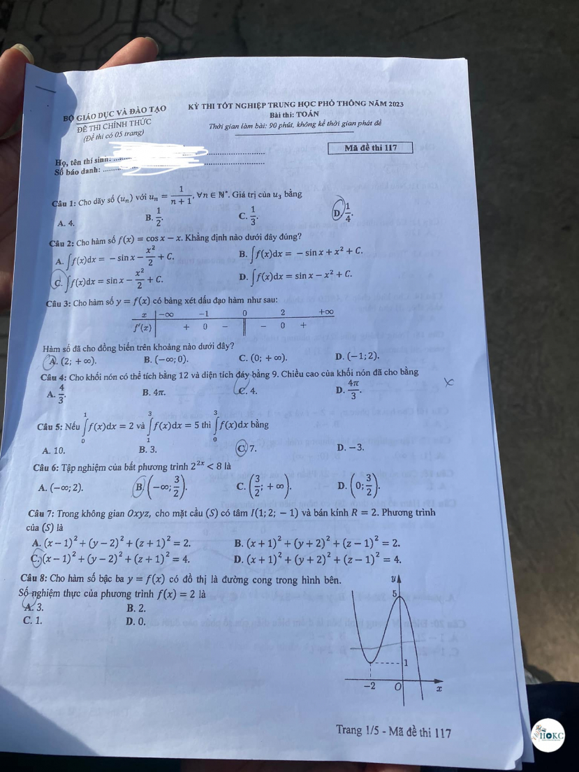 Gợi ý đáp án 24 mã đề thi tốt nghiệp THPT môn Toán 2023 - ảnh 17